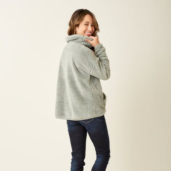 CARVE DESIGNS SZ XL Roley Cowl Soft Cozy Sherpa Pull-over Jacket in Thyme - Picture 5 of 9